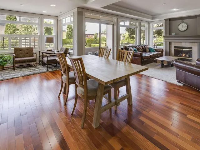 polished hardwood floors in a bright living room